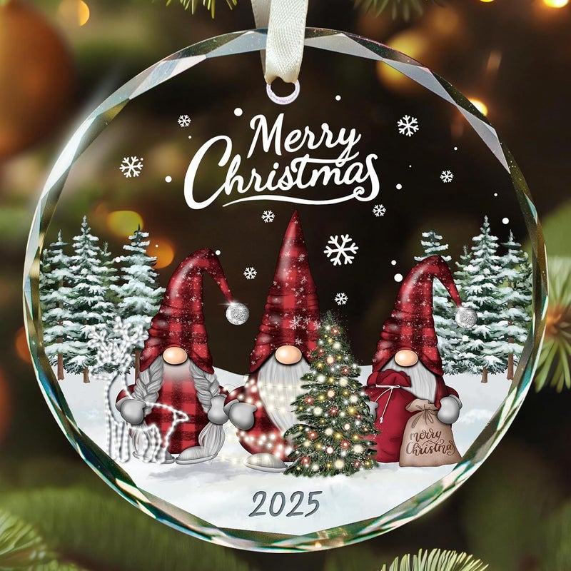 TEEBIM Gnome Ornaments - Gnome Christmas Ornament 2025 - Holiday Gnomes Ornaments for Christmas Tree - Gifts for Gnomes Lovers, Family, Friends - Glass Hanging Ornament - Image 1